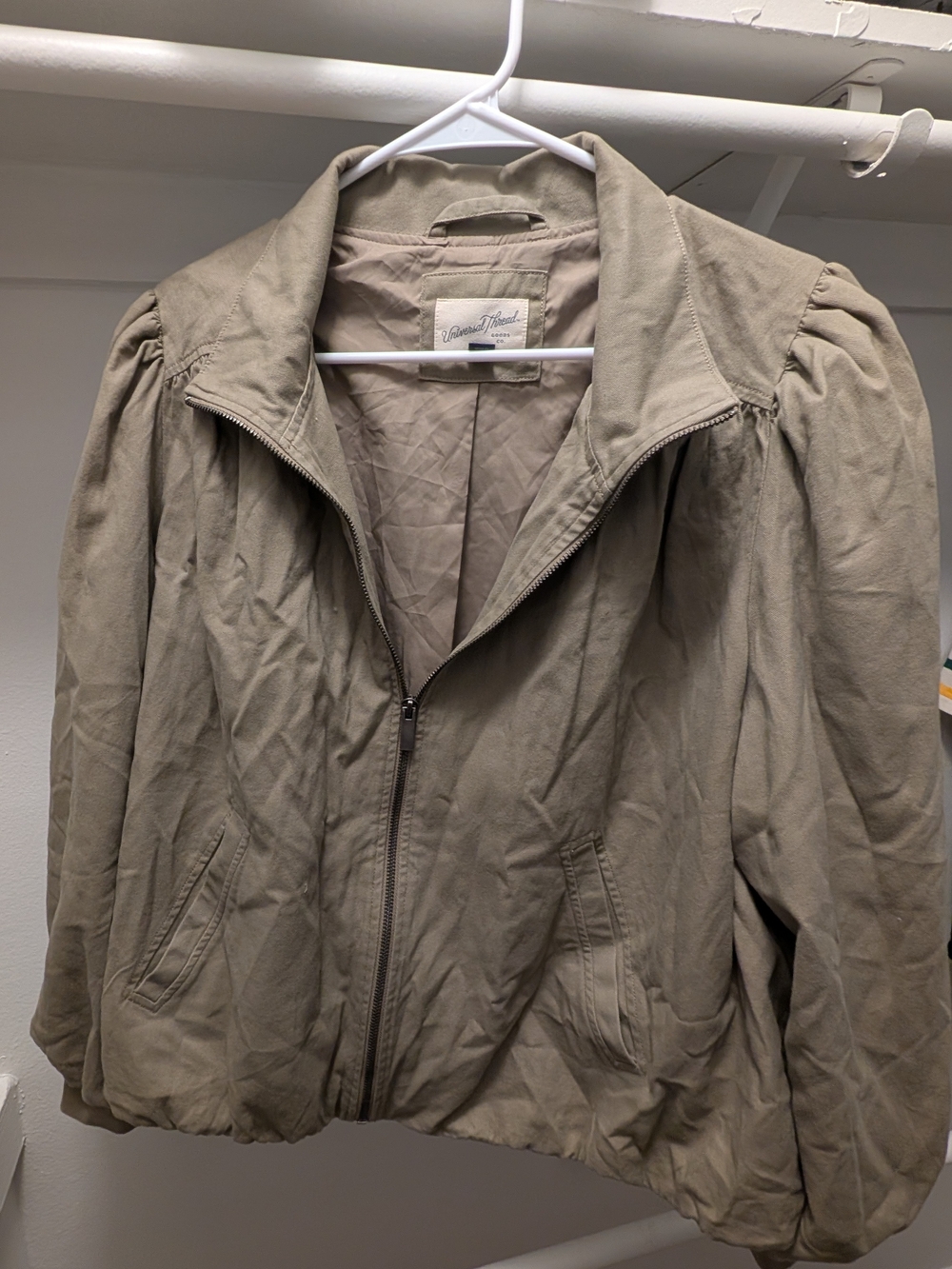 Universal Thread Tan Zip-Front Puff Sleeve Bomber Jacket